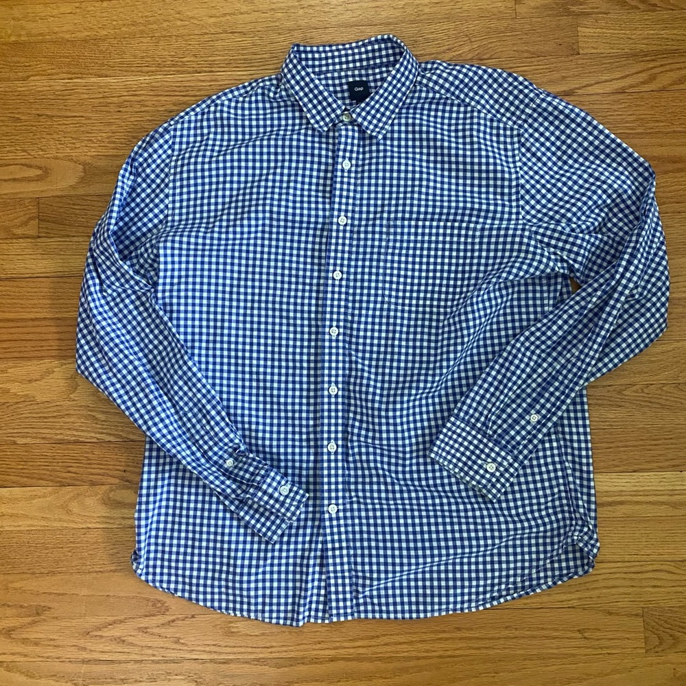 Gap Shirt Men’s XL Blue White Striped Long Sleeve Top Collared Front Pocket